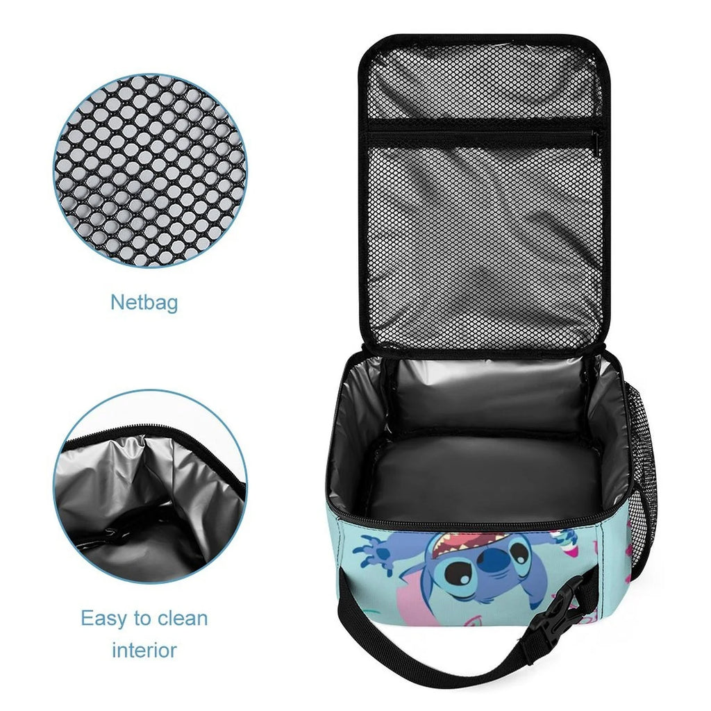 Happy Lilo Stitch Portable Lunch Bag Tote Bento Bag School Office Insulated Cooler Thermal Handbag For Adult Boys Girls Kids