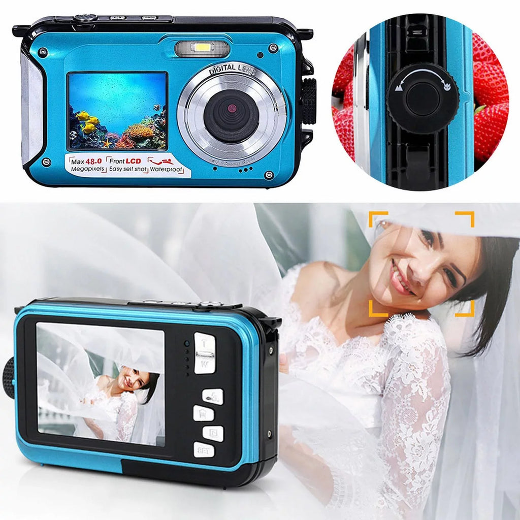 Megapixel Waterproof Dual Screen Full HD 1080P Digital Camera For Under liquid Photo And Video Recording For Selfies With LED Flash Light Teen Electronics for Girls