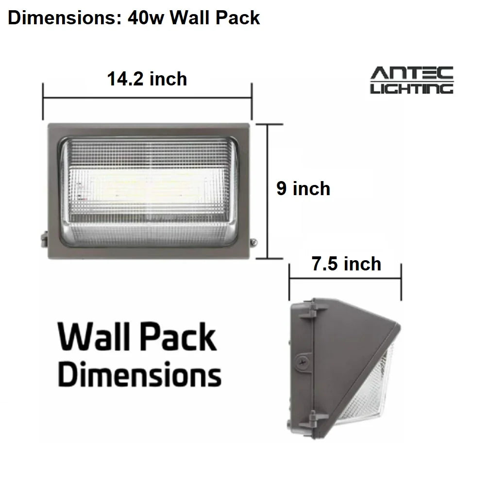 Antec 40W Outdoor LED Wall Pack Light, 5000 Lumens, 5000K, 100-277VAC, UL/DLC , IP65 atmospheric conditions protected,