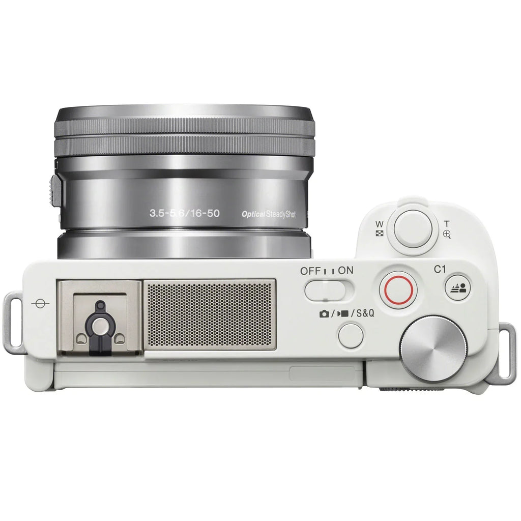 ZV-E10 Mirrorless Alpha APS-C Vlog Camera 2 Lens Kit 16-50mm + 55-210mm ILCZV-E10L/W White Bundle with Deco Gear Case + Filter Set + Wide Angle & Telephoto Lenses + Extra Battery & Accessories
