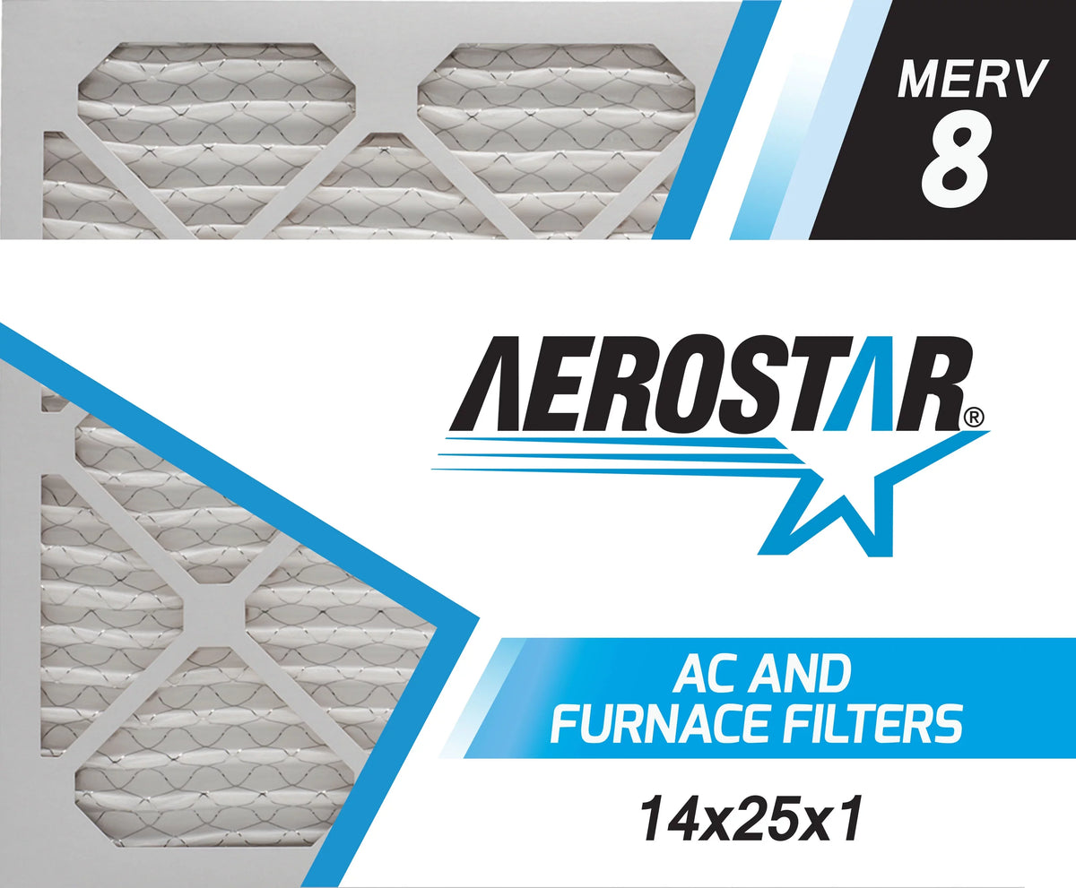 Aerostar 14x25x1 MERV  8, Pleated Air Filter, 14x25x1, Box of 6, Made in the USA
