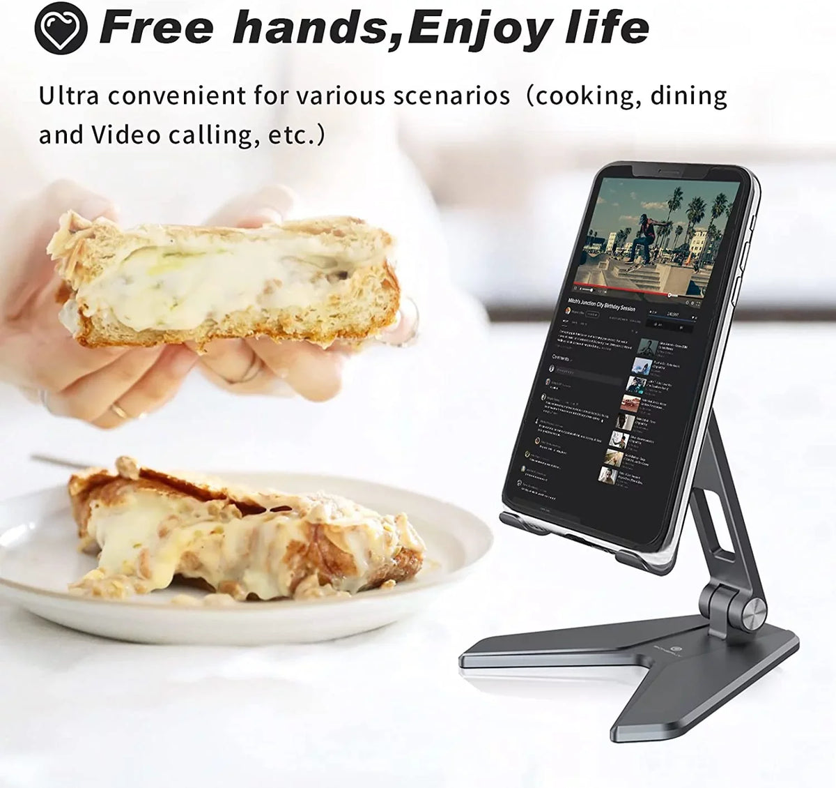 Foldable Mobile Phone Stand Holder, Can Reduce Neck Fatigue and Pain, Thickened Aluminum Desktop Stand appropriate with All Mobile Phones, iPhone, Desktop Accessories 4-8'' (Grey)