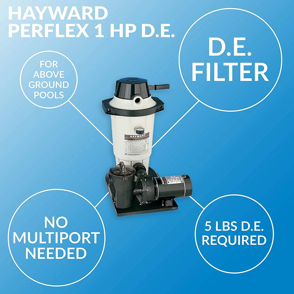 Filter System with Power-Flo Matrix 1-1-2HP Pump. Above Ground D.E. ft. Hayward W3EC50C93S Perflex Extended-Cycle 25 Sq