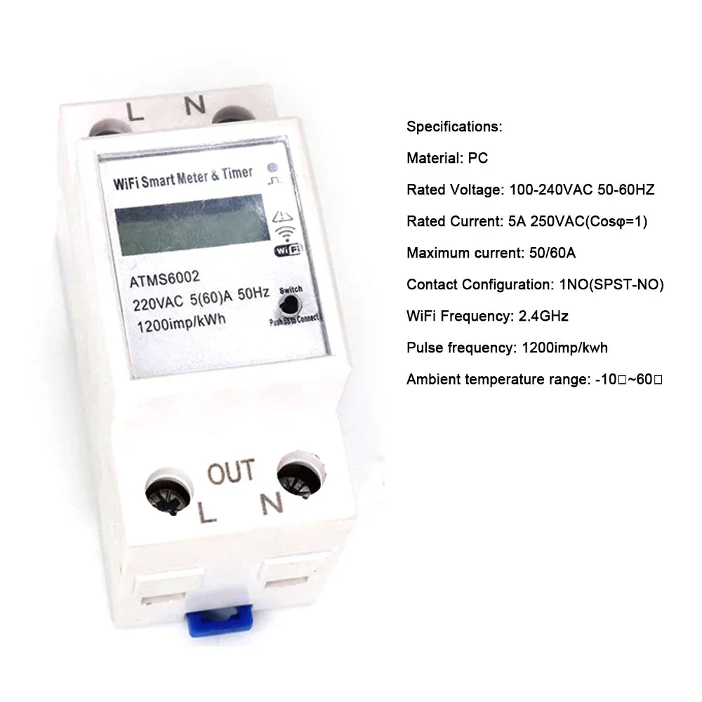 Walmeck WiFi Intelligent Electric Meter Intelligent Energy Meter Timer Home Electric Meter Mobilephone APP Remotes Control No Need Manual Meter Reading Intelligent Home Electric Meter