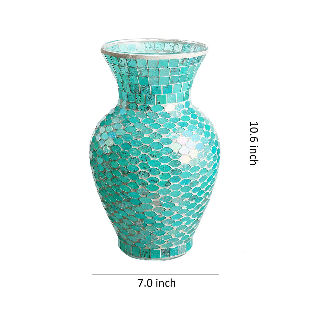 WHOLE HOUSEWARES 10.5" Tall Mosaic Glass Vase (Blue)