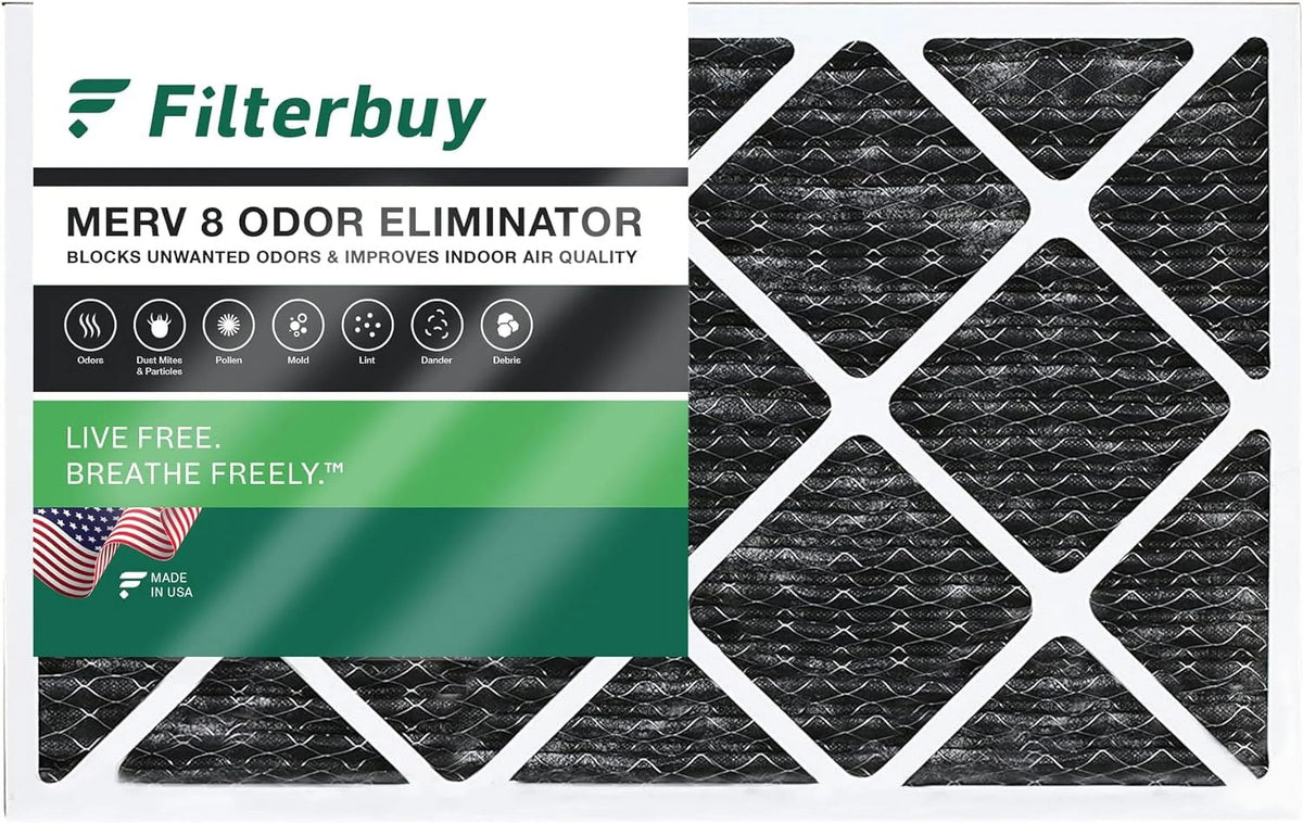 Filterbuy 16x24x1 MERV 8 Odor Eliminator Pleated HVAC AC Furnace Air Filters with Activated Carbon (1-Pack)