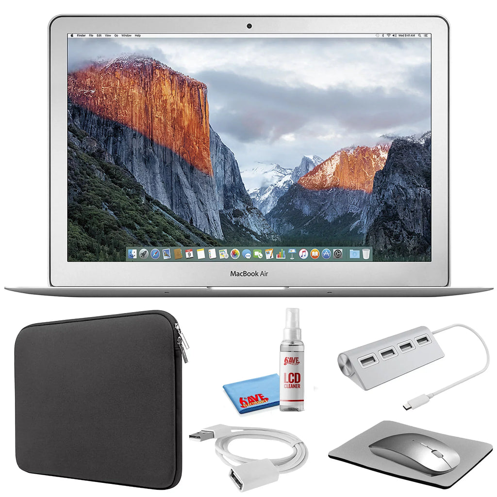 MacBook Air 13-inch (i7 2.2GHz, 512GB SSD) (Early 2015, MMGF2LL/A) - Silver Bundle with Black Zipper Sleeve + Laptop Starter Kit + Cleaning Kit (Refurbished)