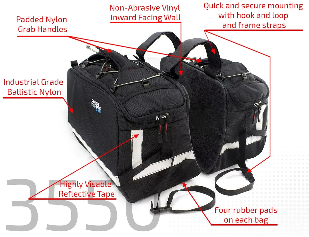 Chase Harper USA 3550 Aeropac II Saddle Bags - moisture-impervious, Industrial Grade Ballistic Nylon w/Thermoplastic Insert, Anti-Scratch Vinyl on Inward Facing Wall, 14" L x 9" W x 10.5" H (Per Side)