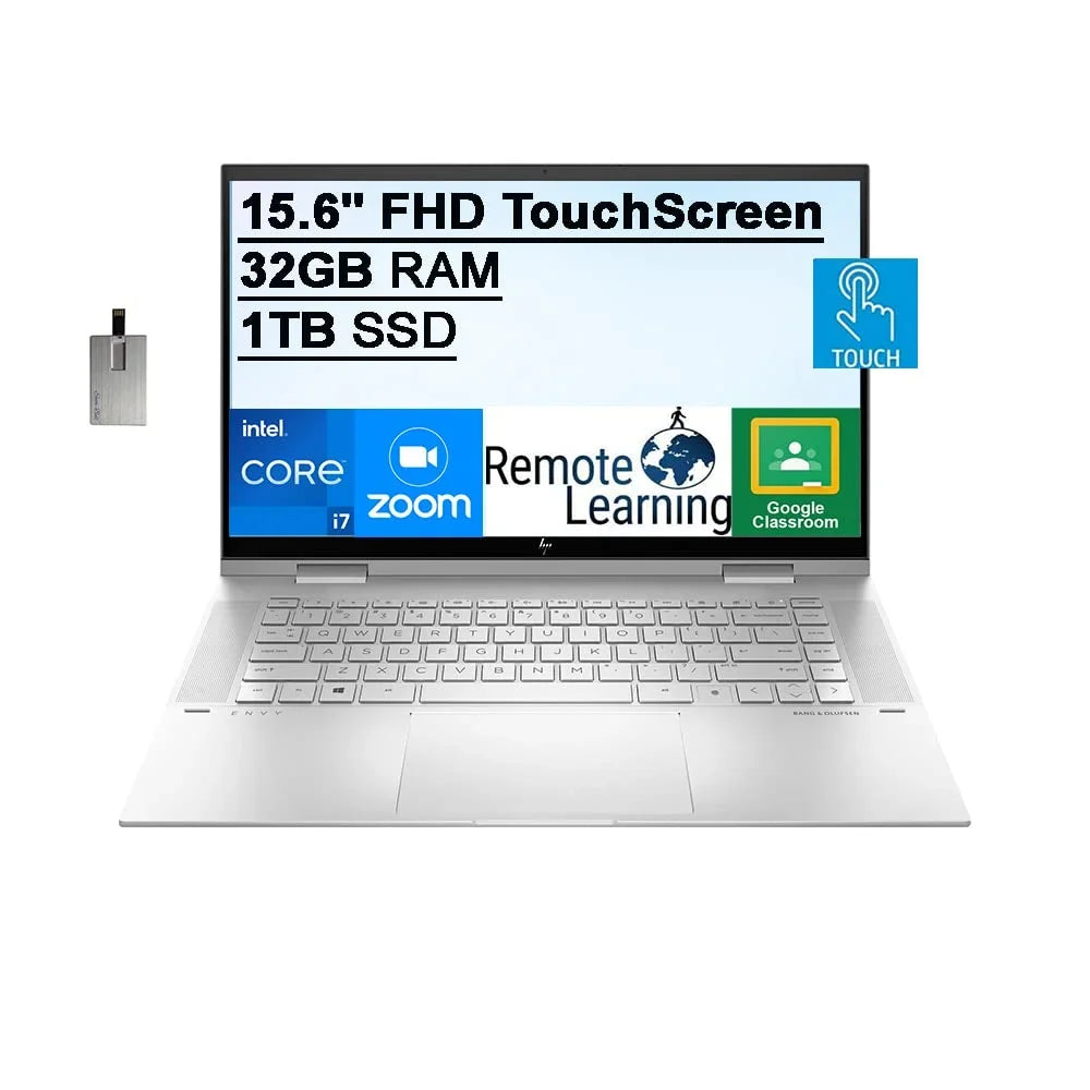 2021 Envy 2-in-1 15.6" FHD Touchscreen Laptop Computer, 11th Gen  Core i7-1195G7, 32GB RAM, 1TB PCIe SSD, Backlit Keyboard,  Iris Xe Graphics, HD Webcam, Win 11, Silver, 32GB USB Card