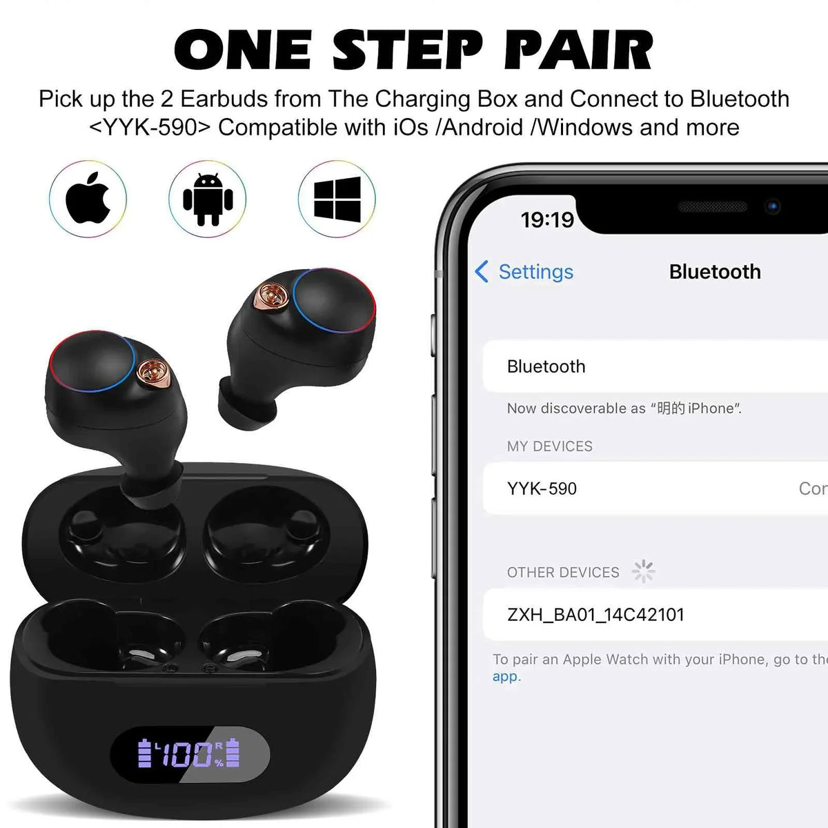 UrbanX True Wireless Bluetooth Earbuds + Charging Case, Black, Dual Connect, IPX5 liquid Resistance, Bluetooth 5.2 Connection, Balanced, Bass Boost suitable with  Tab3 8 Plus