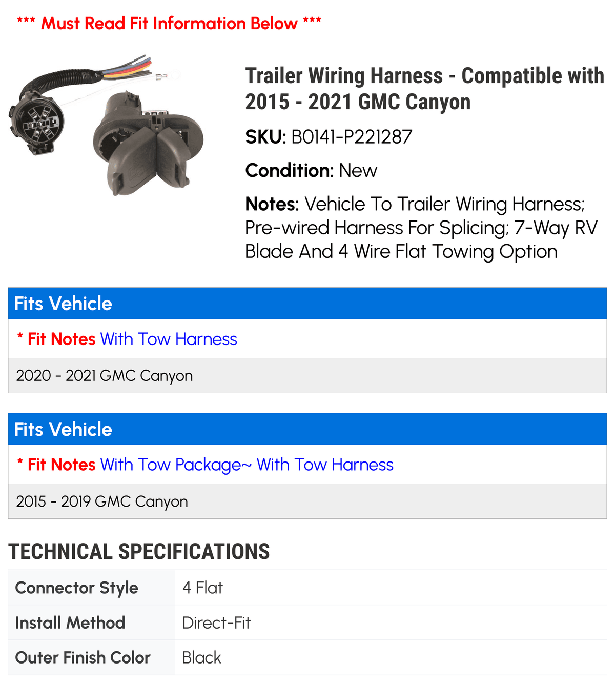 Trailer Wiring Harness - appropriate with 2015 - 2021 GMC Canyon 2016 2017 2018 2019 2020