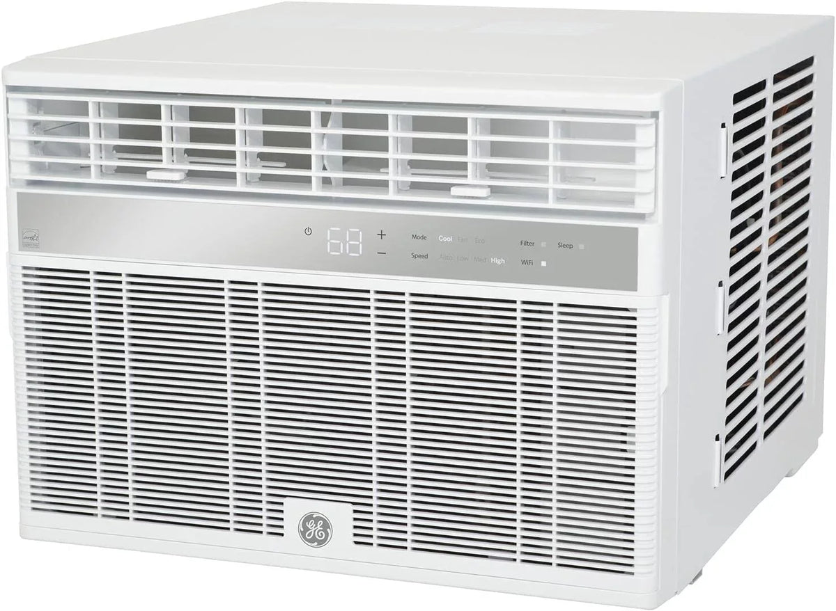 GE AHY08LZ Smart Window Air Conditioner with 8000 BTU Cooling Capacity Wifi Connect 3 Fan Speeds 115 Volts 11.4 CEER and Fixed Chassis in White