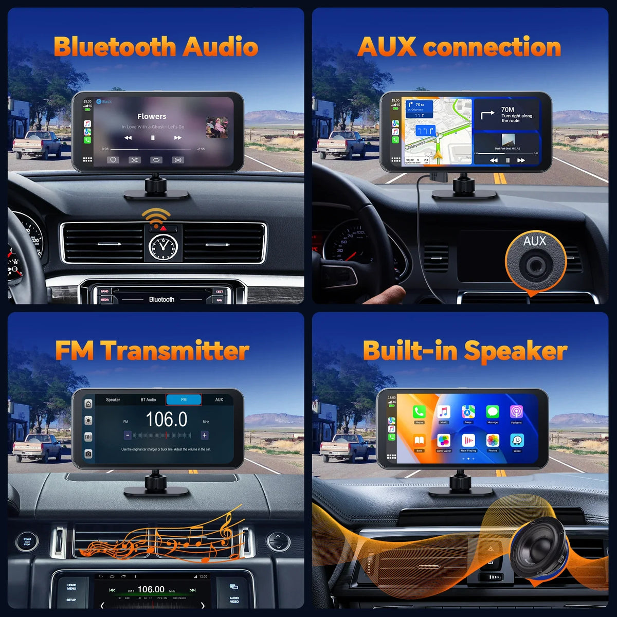 TOGUAR 6.25" Portable  Carplay Android Auto Screen with 4K Ultra HD Dash Cam, Wireless Car Play for GPS Navigation, Bluetooth Car Stereo, Backup Camera Park Assist, Mirror Link Car Radio Receiver