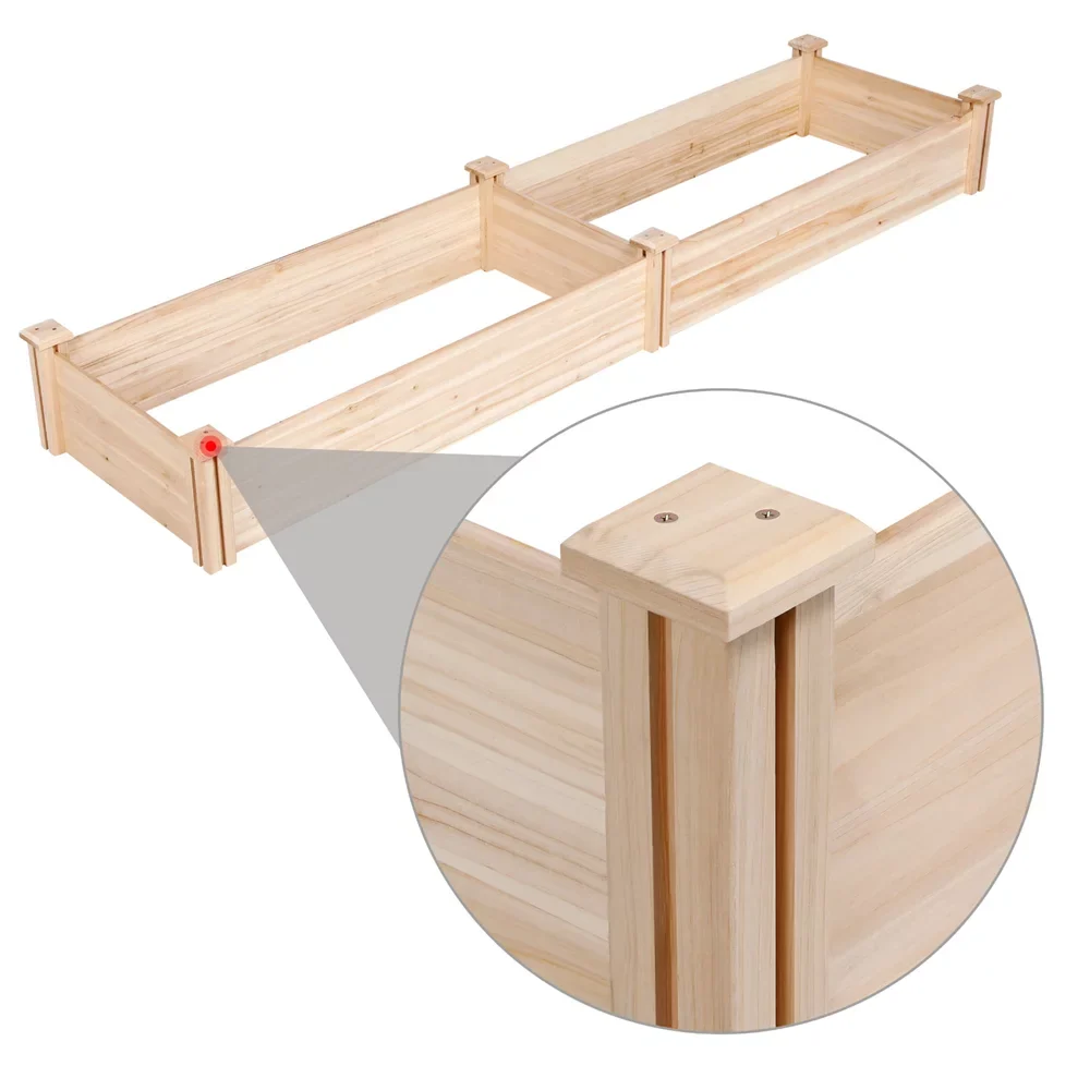 Easyfashion Wooden Raised Garden Bed,  96.7 x 24.6 x 10.6inch (L x W x H),Natural Wood