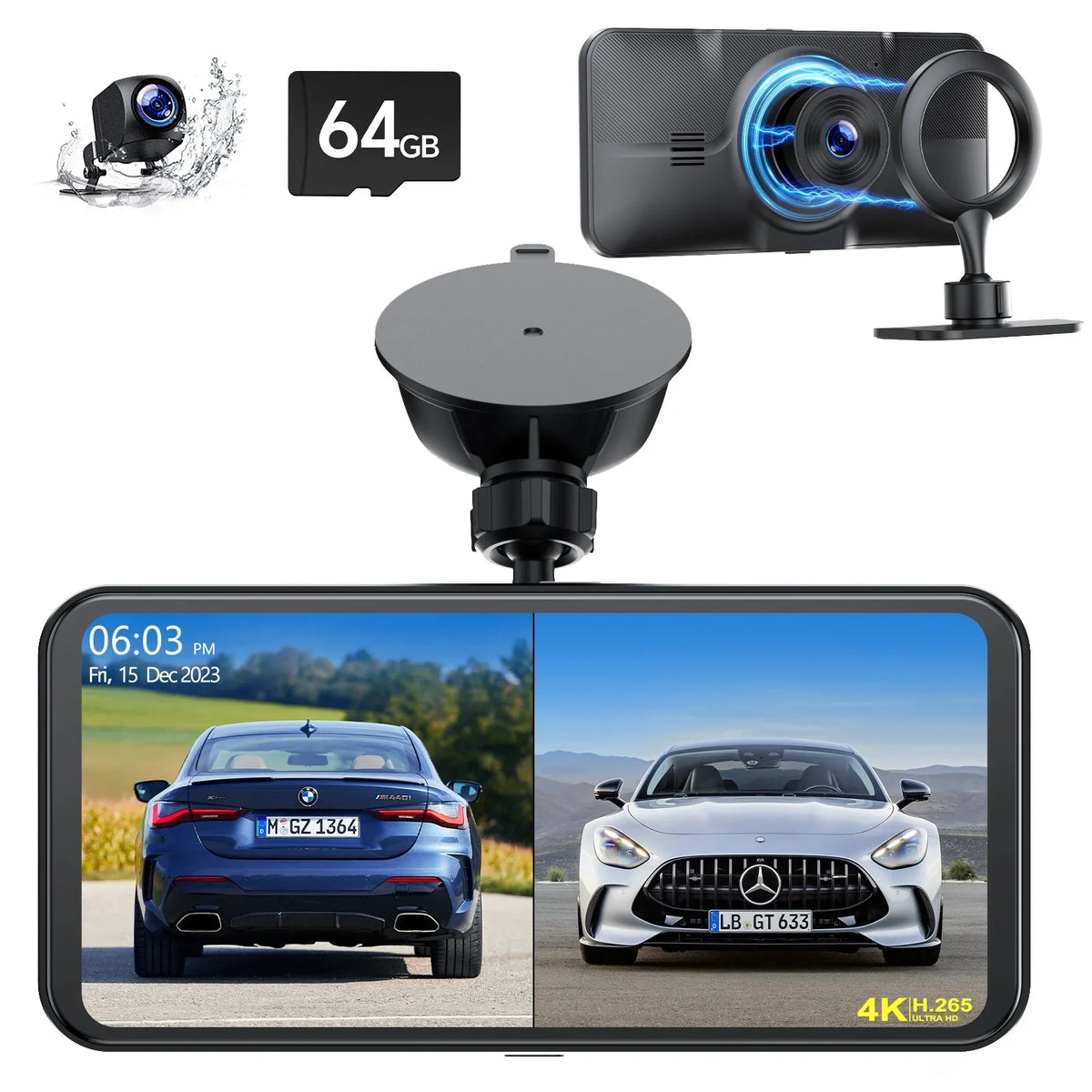 TOGUAR 6.25" Portable  Carplay Android Auto Screen with 4K Ultra HD Dash Cam, Wireless Car Play for GPS Navigation, Bluetooth Car Stereo, Backup Camera Park Assist, Mirror Link Car Radio Receiver