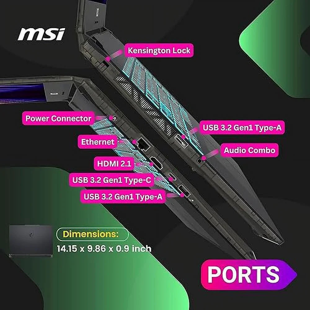 MSI Cyborg 15 Gaming Laptop, 15.6" FHD 144Hz Display,  Core i7-12650H, NVIDIA GeForce RTX 4060, 32GB DDR5 RAM, 1TB SSD, Webcam, Backlit Keyboard, Wi-Fi 6, Windows 11 Home, Translucent Black