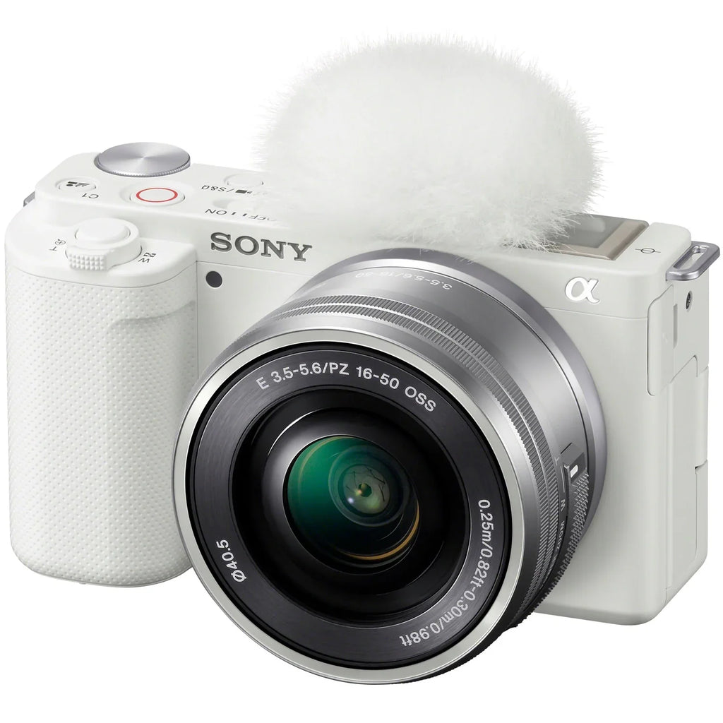 ZV-E10 Mirrorless Alpha APS-C Vlog Camera 2 Lens Kit 16-50mm + 55-210mm ILCZV-E10L/W White Bundle with Deco Gear Case + Filter Set + Wide Angle & Telephoto Lenses + Extra Battery & Accessories