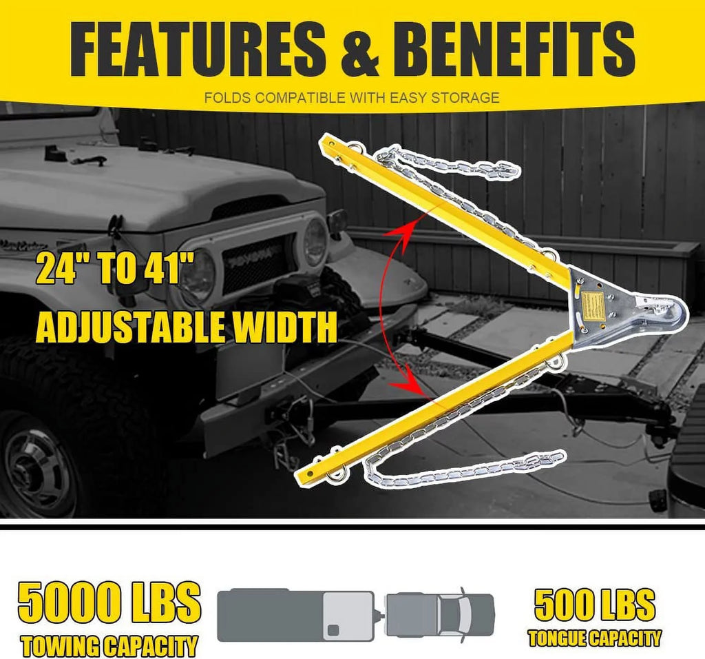 HPDAVV Yellow Adjustable Tow Towing Bar / Adjustable Tow Bar Kit Bumper Mount 5000lb w/Chains RV Car Truck matching with Jeep System