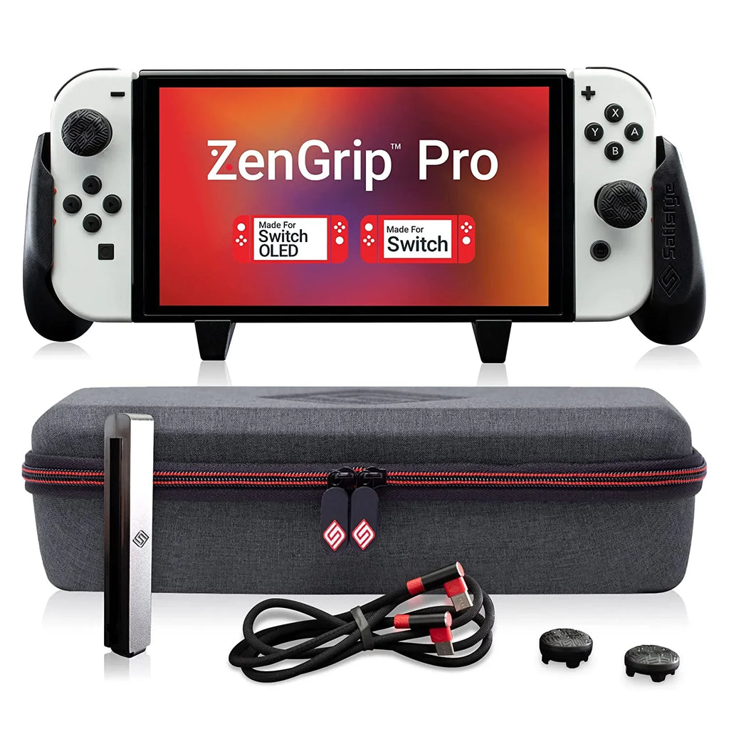 BONUS: 2 Thumbsticks+1 JoyCon Rail. Satisfye ZenGrip Pro Gen 3 OLED Elite Bundle, Accessories matching with Switch - The Bundle includes: Grip, Elite Case and a Low Profile USB C-C Cable