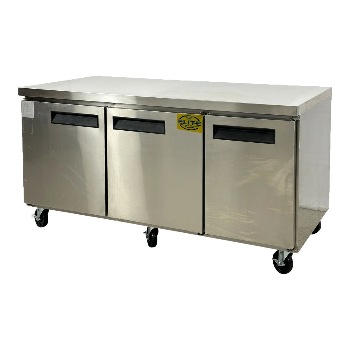 Stainless Steel Three-Door Commercial Freezer Heavy Duty. Commercial Undercounter Freezer 19 Cu.Ft. 72 in