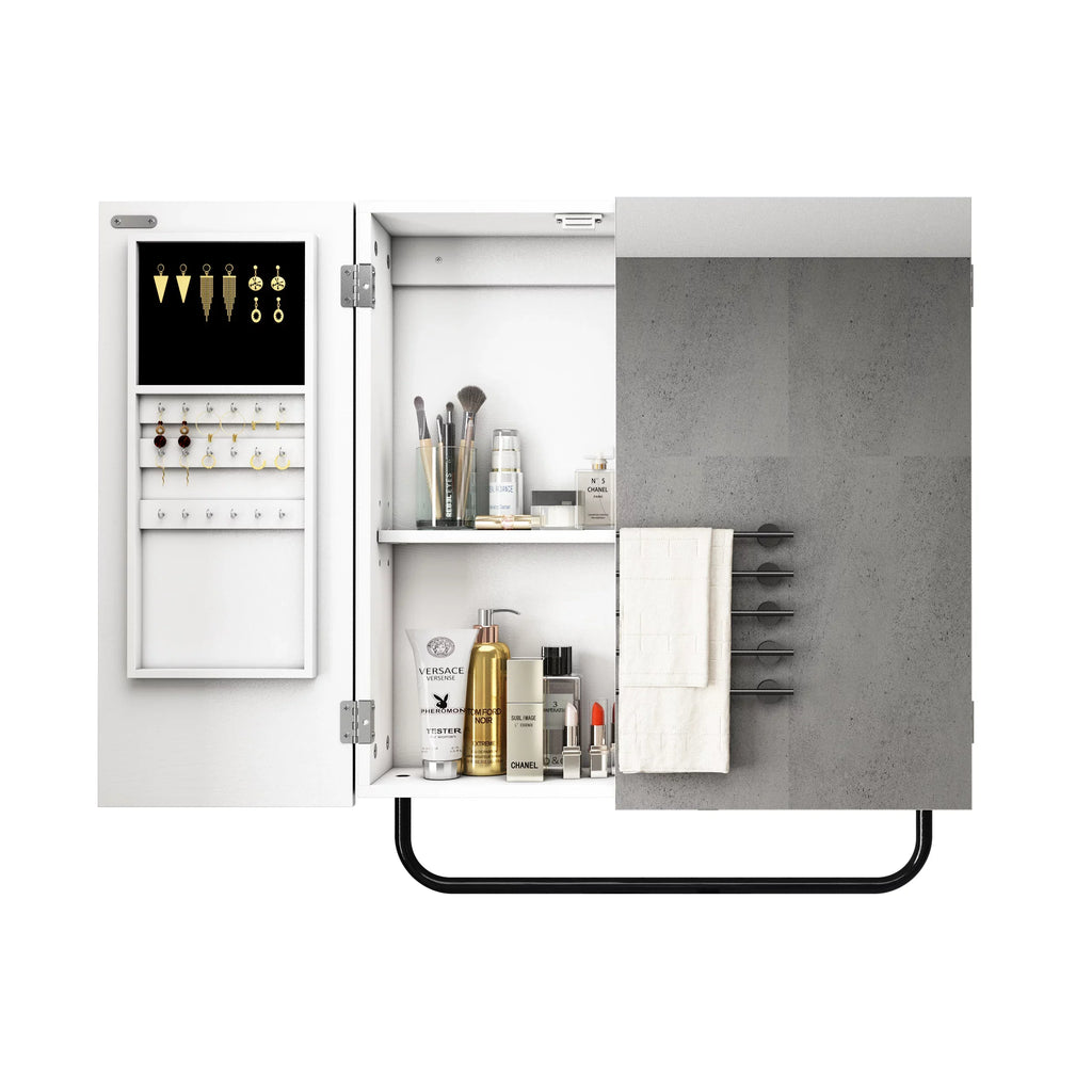 HLR Wall Mounted Jewelry Cabinet with Mirror, 2-Tiers Mirror Cabinet for Bathroom, Square