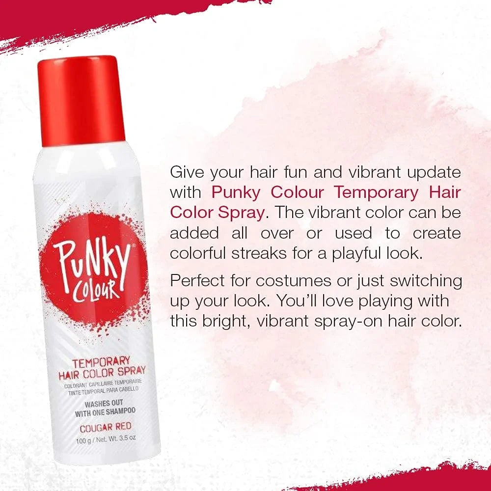 Punky Temporary Hair Color Spray, Cougar Red, Non-Damaging Spray-On Hair Dye Instant Vivid Hair Color, 3.5 oz, 1-Pack
