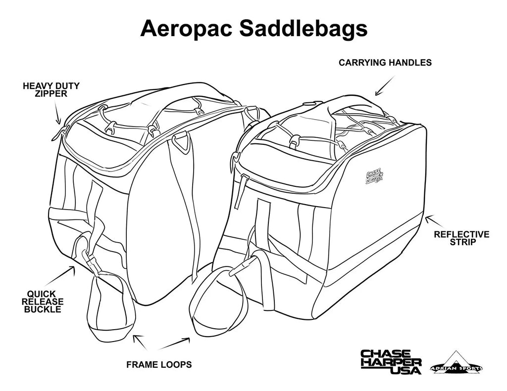 Chase Harper USA 3550 Aeropac II Saddle Bags - moisture-impervious, Industrial Grade Ballistic Nylon w/Thermoplastic Insert, Anti-Scratch Vinyl on Inward Facing Wall, 14" L x 9" W x 10.5" H (Per Side)