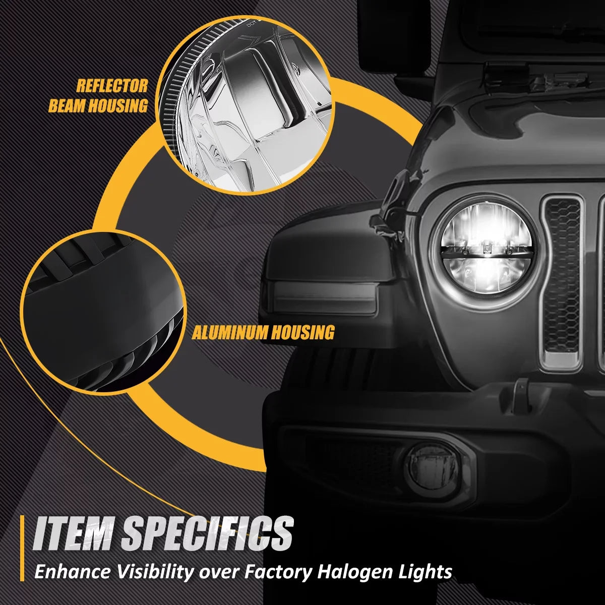 NUVISION LIGHTING NVL-HL-002 Nuvision For 1997 to 2018 Jeep Wrangler/Wrangler JK TJ LJ CJ 2Pcs 7 inches LED Halogen Chrome Housing Headlights 10 11 12 13 14