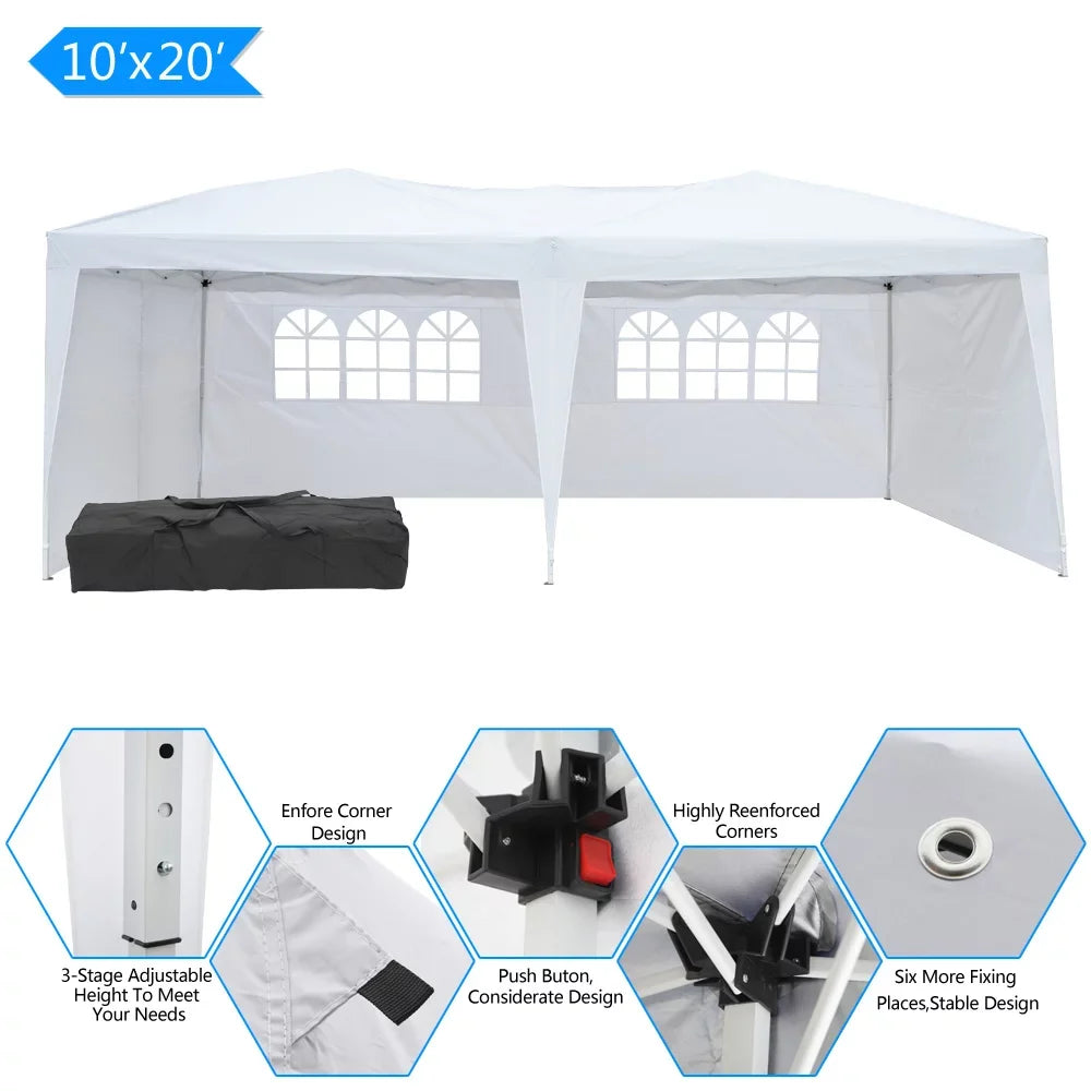 Waterproof Folding Tent with Windows - (20 x 10 x 8.5)ft / (600 x 300 x 250)cm (L x W x H) - White - 49.83 - Stay dry and enjoy any event with our durable tent!