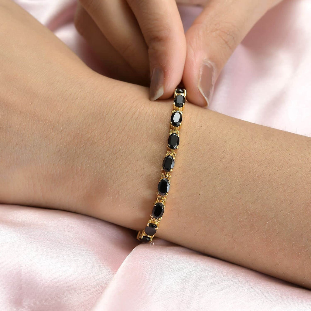Shop LC Black Spinel Oval Stainless Steel Yellow Gold Ion Plated Bracelet for Women Jewelry Size 6.5" Ct 8.49 Birthday Gifts