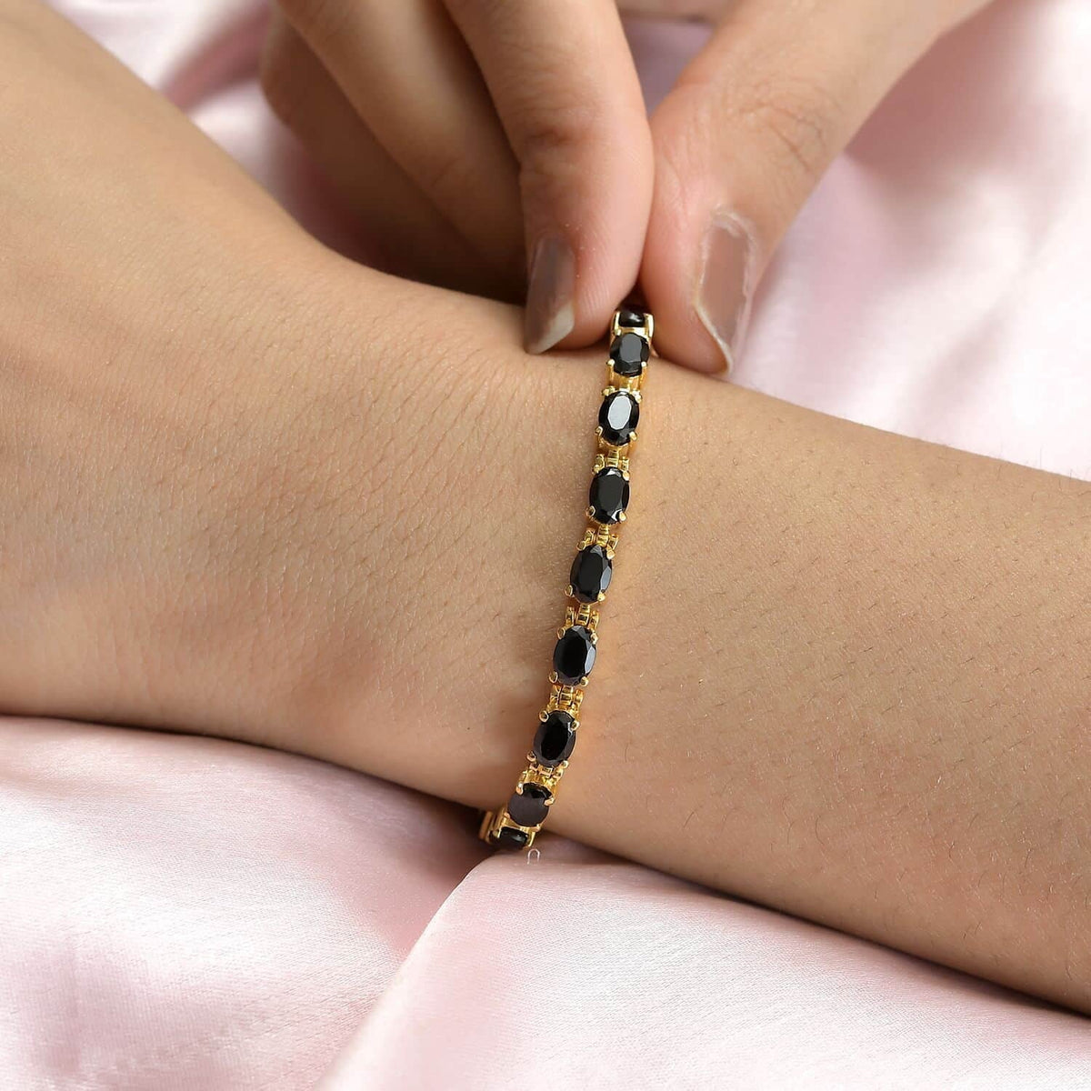 Shop LC Black Spinel Oval Stainless Steel Yellow Gold Ion Plated Bracelet for Women Jewelry Size 6.5" Ct 8.49 Birthday Gifts