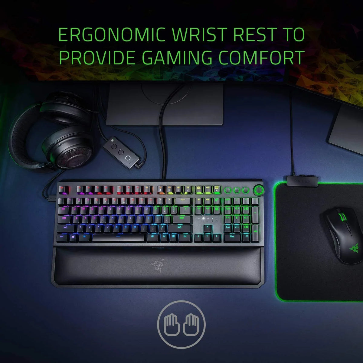 BlackWidow Elite: Esports Gaming Keyboard - Multi-Function Digital Dial with Dedicated Media Controls - Ergonomic Wrist Rest -  Orange Mechanical Switches (Tactile and Silent)