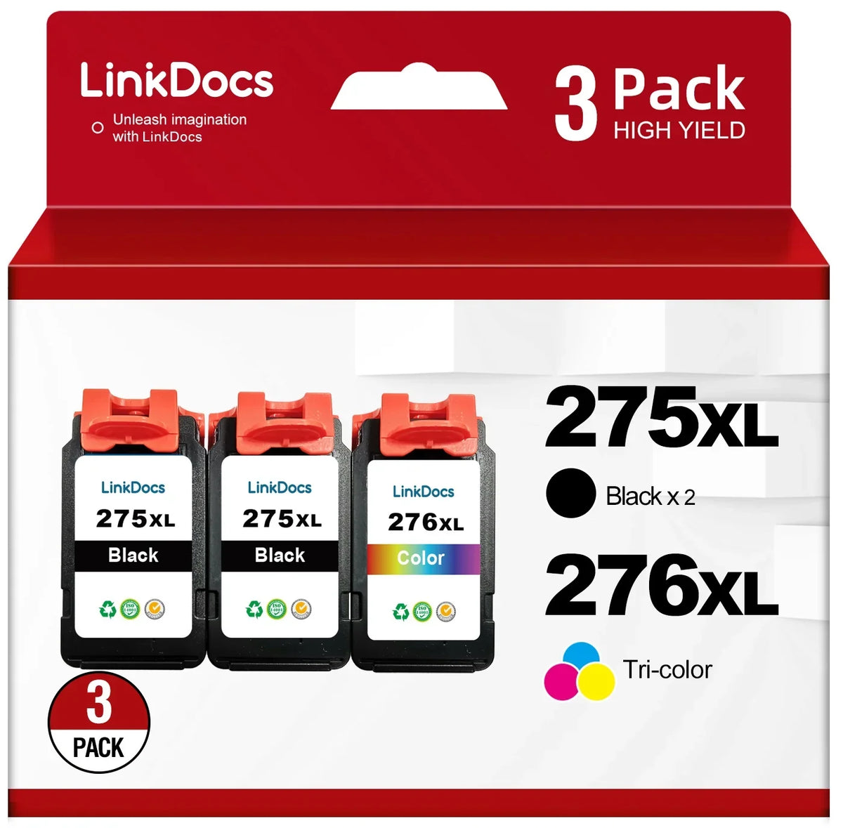 275XL 276XL Ink Cartridge Combo Pack Replacement for  PG-275 CL-276 275XL 276XL used with  PIXMA TS3520 TS3522 TS3500 TR4720 TR4722 TR4700 Printers(2 Black, 1 Color)