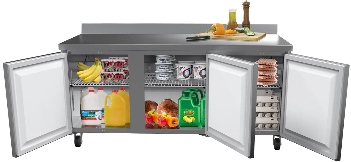 ft.. Backsplash – 16.9 Cu. Three-Door Worktop Refrigerator with 3.5 in. KoolMore 72 in
