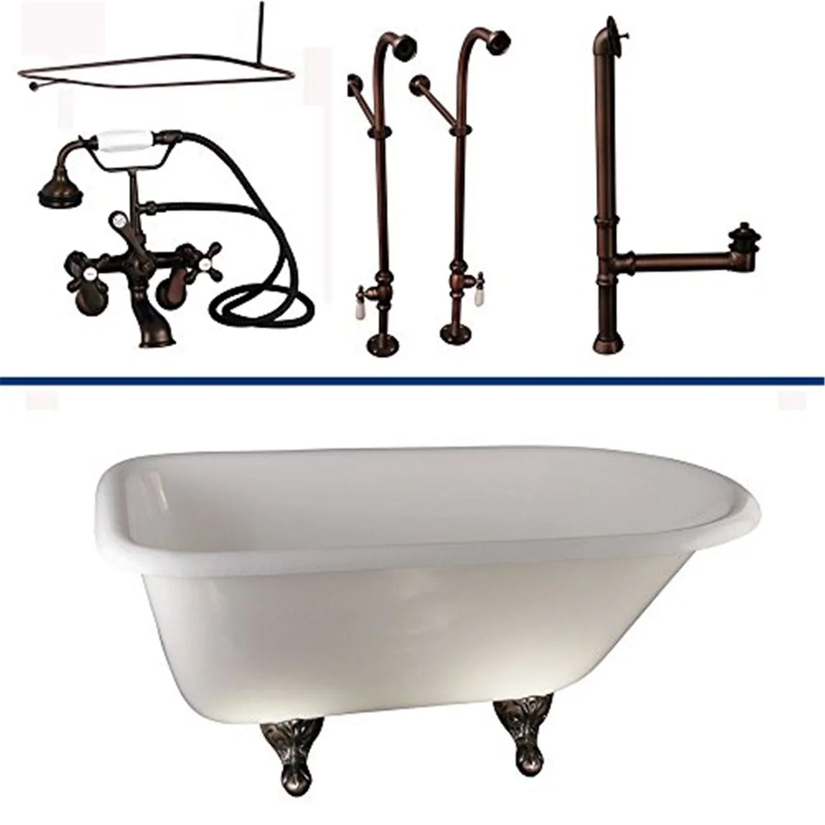 TKCTRN60-ORB4 Tub Kit 60 CI Roll Top  Shower Rd  Filler  Supplies  Drain-Oil Rubbed Bronze