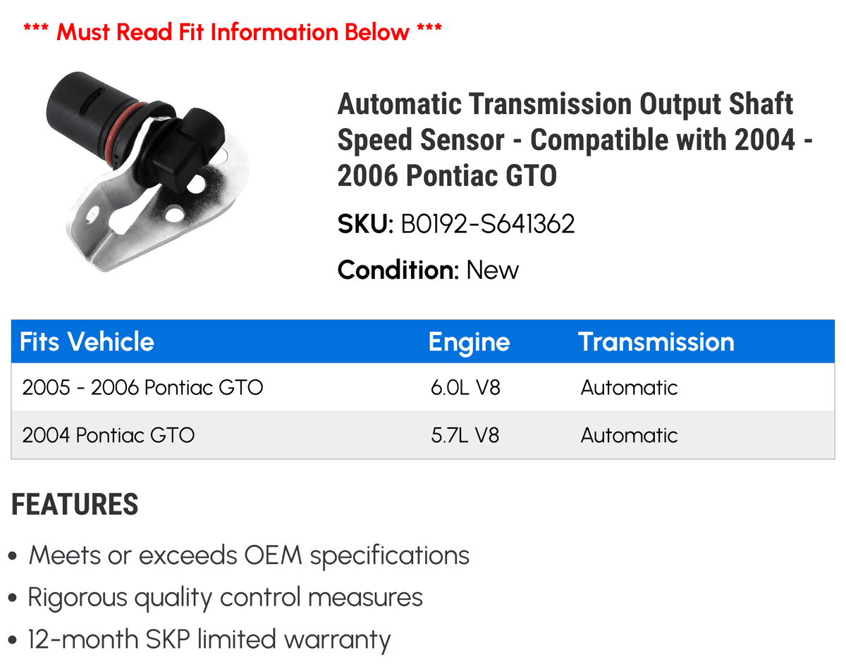 Automatic Transmission Output Shaft Speed Sensor - suitable with 2004 - 2006 Pontiac GTO 2005