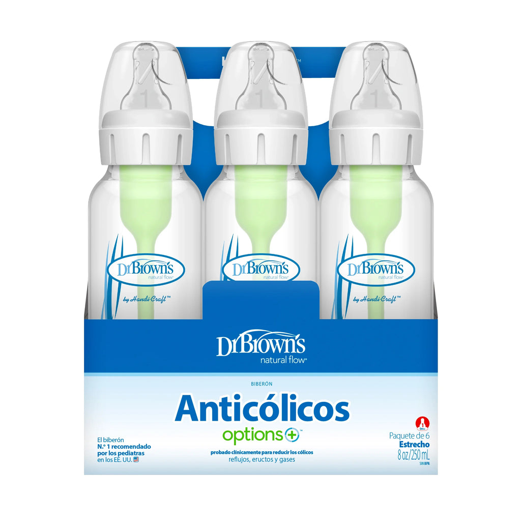 Brown's Natural Flow Anti-Colic Options+ Narrow Baby Bottles 8 oz/250 mL, with Level 1 Slow Flow Nipple, 6 Pack, 0m+ Woodland Animals Gift Set. Dr
