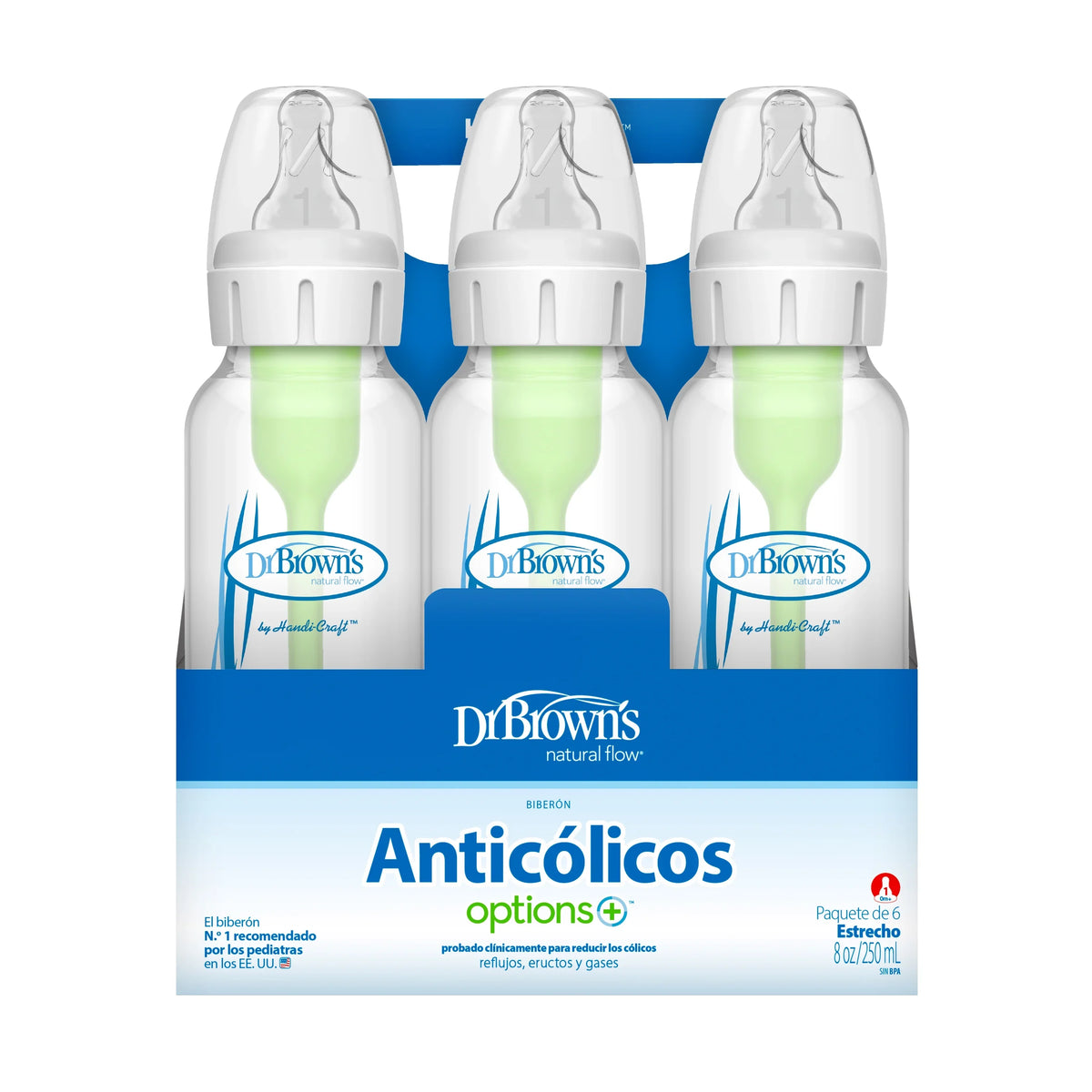 Brown's Natural Flow Anti-Colic Options+ Narrow Baby Bottles 8 oz/250 mL, with Level 1 Slow Flow Nipple, 6 Pack, 0m+ Woodland Animals Gift Set. Dr