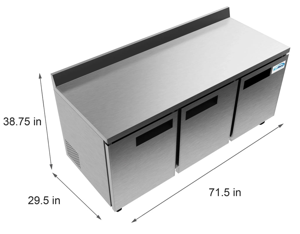ft.. Backsplash – 16.9 Cu. Three-Door Worktop Refrigerator with 3.5 in. KoolMore 72 in