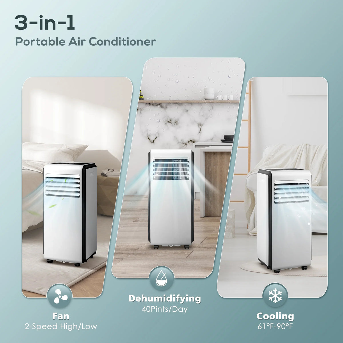 KISSAIR 6,000 BTU (10,000 BTU ASHARE) Portable Air Conditioner, Dehumidifier, Fan, 3 in 1 AC with 24-Hour Timer
