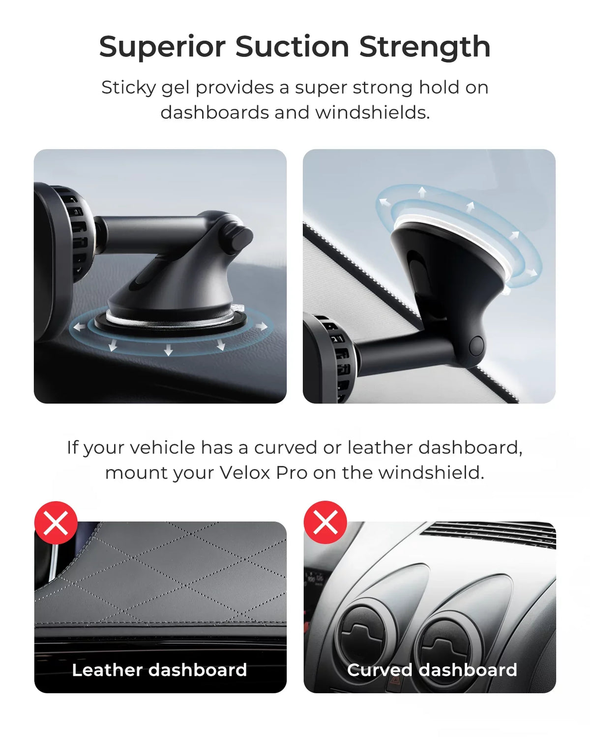 Velox Wireless Pro - MagSafe matching Dash & Windshield Car Mount Phone Holder - Blue (Car Charger Included)