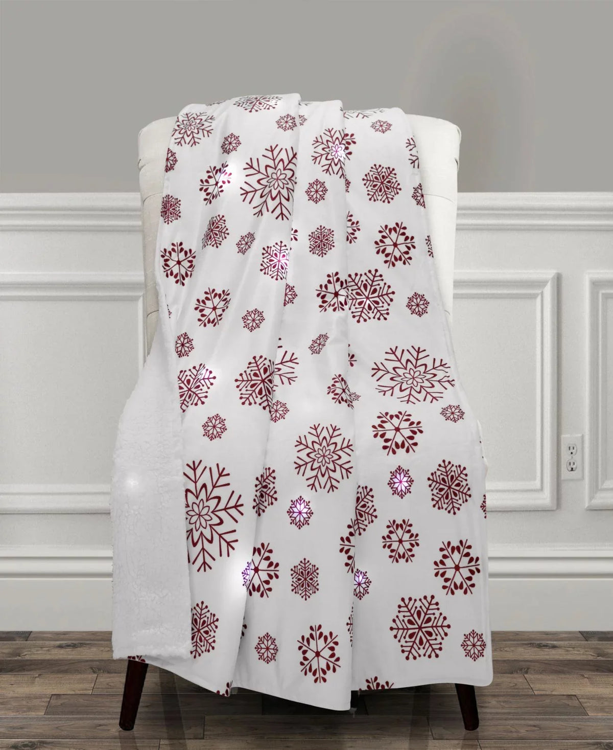 The Mountain Home Collection LED Snowflake Rush Throw, White/Red 50" x 60"