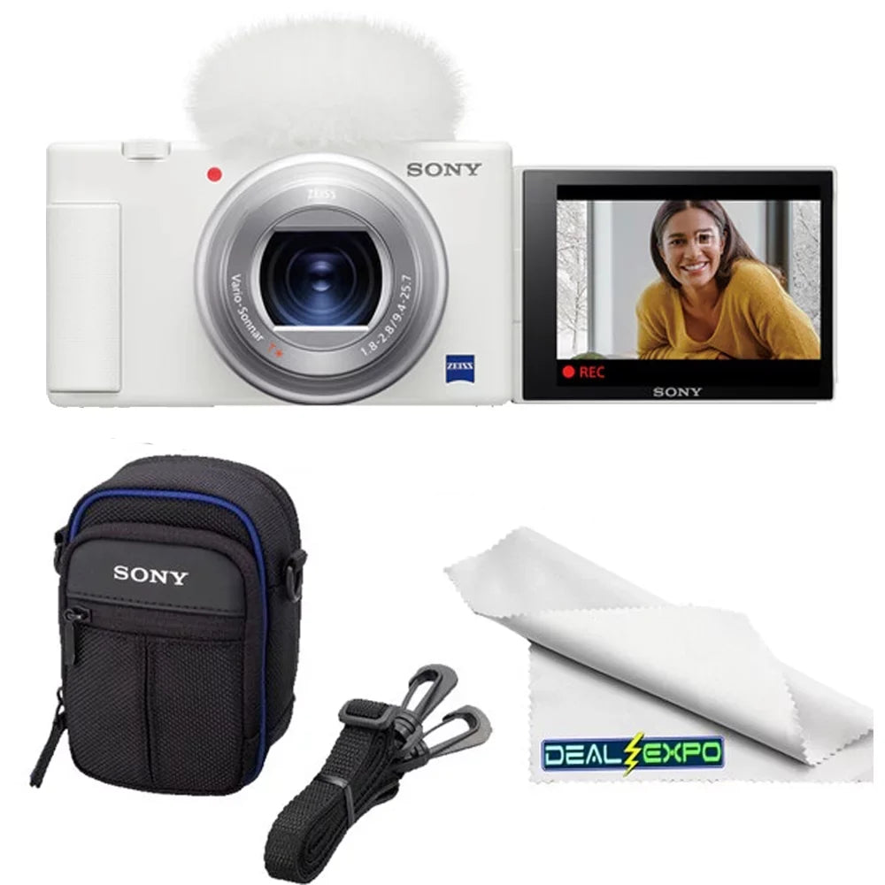 ZV-1 Compact Digital Vlogging 4K Camera (White) for Content Creators & Vloggers +  LCS-CSJ Soft Carrying Case +Expo-Cloth