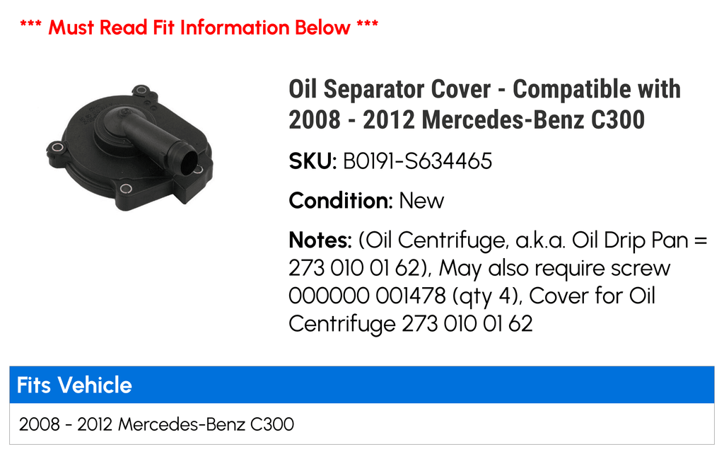 Oil Separator wrap - appropriate with 2008 - 2012 Mercedes-Benz C300 2009 2010 2011