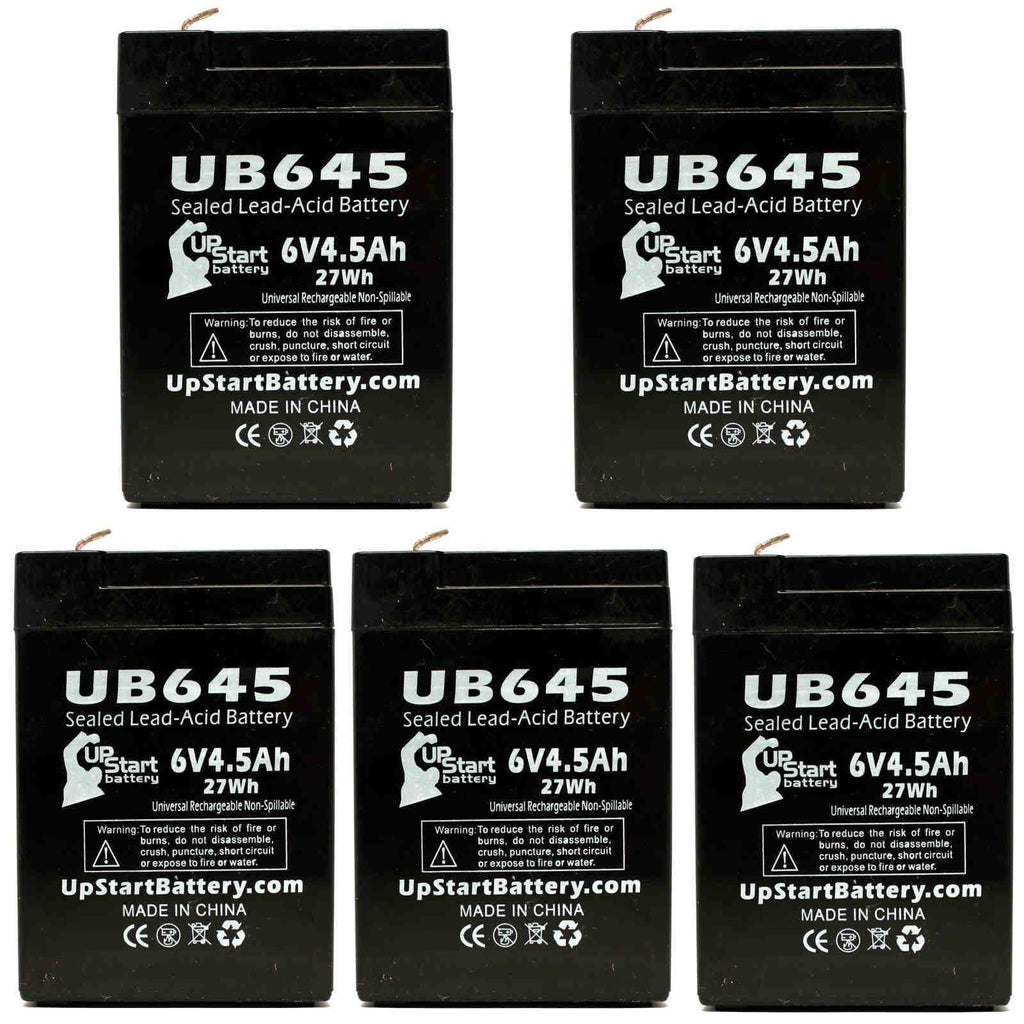 5x Pack - matching Tripp Lite BCPRO 850 Battery - Replacement UB645 Universal Sealed Lead Acid Battery (6V, 4.5Ah, 4500mAh, F1 Terminal, AGM, SLA) - Includes 10 F1 to F2 Terminal Adapters