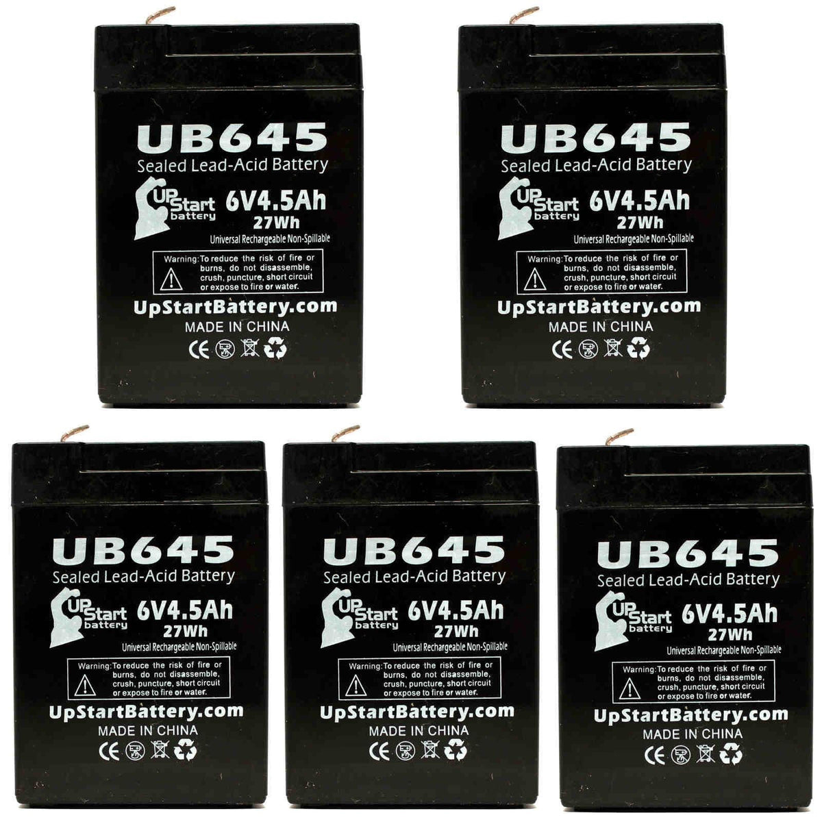 5x Pack - matching Tripp Lite BCPRO 850 Battery - Replacement UB645 Universal Sealed Lead Acid Battery (6V, 4.5Ah, 4500mAh, F1 Terminal, AGM, SLA) - Includes 10 F1 to F2 Terminal Adapters