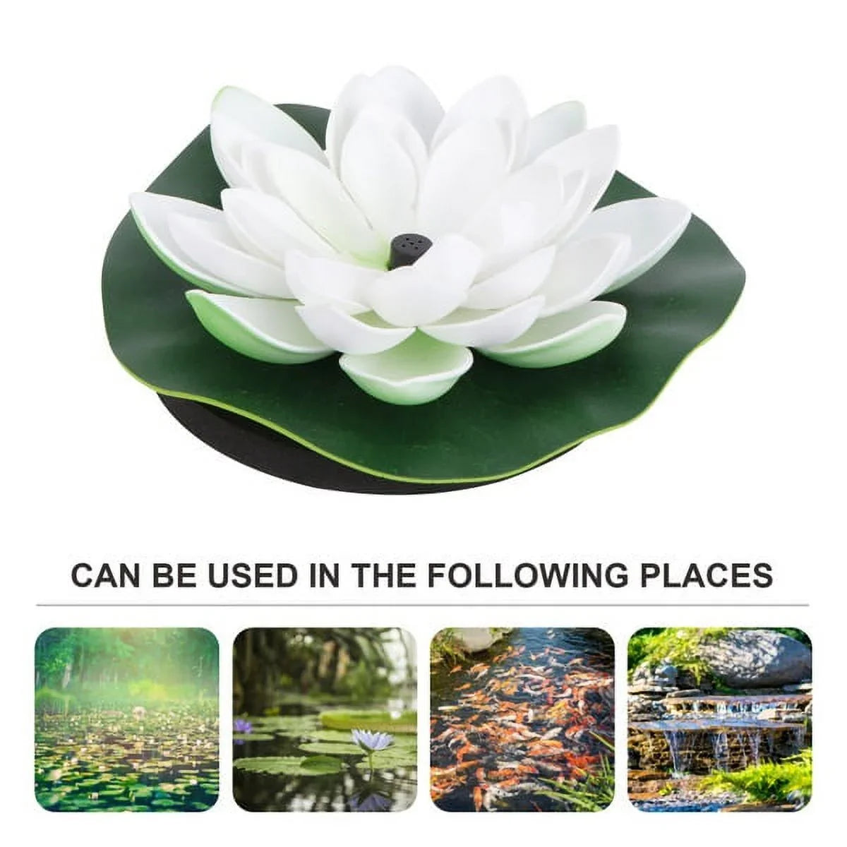 HOTBEST Solar-powered Waterproof Lotus Lamp Lotus Fountain Novel Fish Pond Fountain Garden Decor aqua Lily Bird Bath Fountain(White)