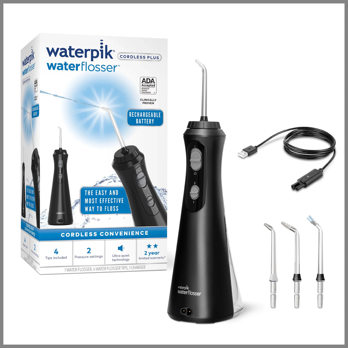 Waterpik Cordless Plus Portable moisture Flosser Oral Irrigator, Black