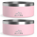 ALPINE Set of 2 Stainless Steel Dog Bowls, Non Slip, Metal Pet Bowl for Food and aqua, Double Walled Insulated, Rustproof, Dishwasher Safe (32 oz, Pink)