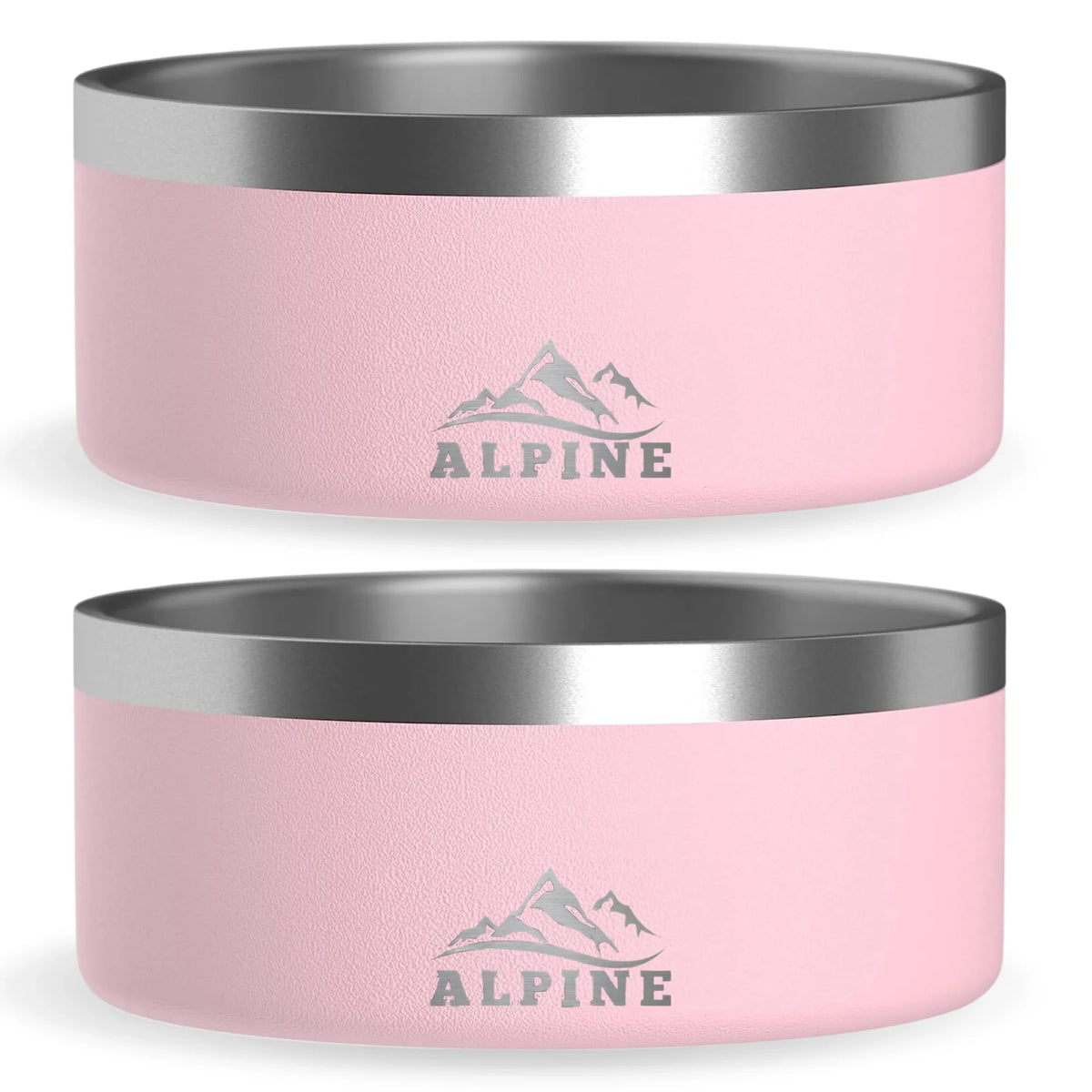 ALPINE Set of 2 Stainless Steel Dog Bowls, Non Slip, Metal Pet Bowl for Food and aqua, Double Walled Insulated, Rustproof, Dishwasher Safe (32 oz, Pink)